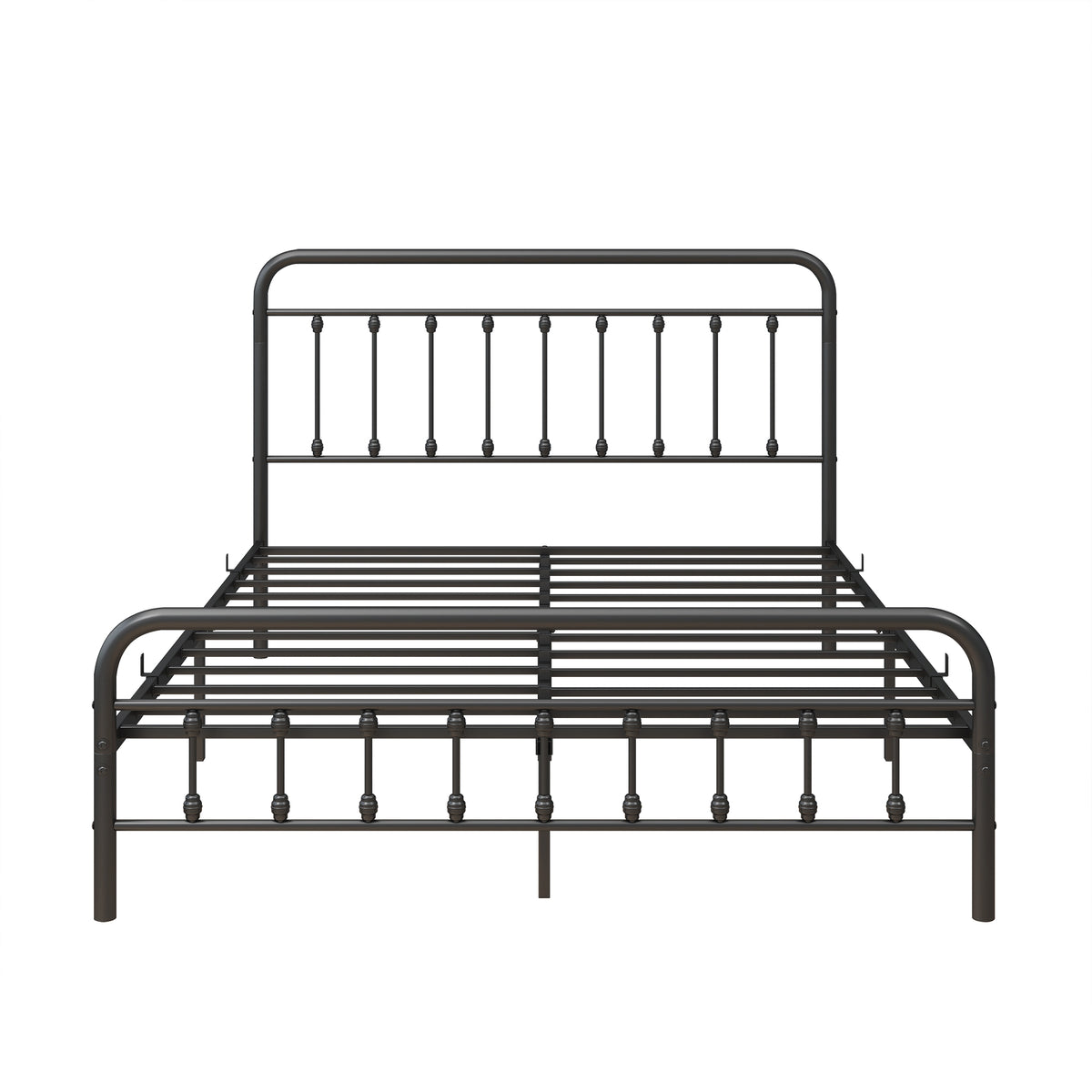 Metal Bed Frame Queen Size Platform No Box Spring Needed with Vintage Headboard and FootboardPremium Steel Slat Support/Black W84034827-djyc
