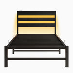 Twin Size Bed Frame Heavy Duty Platform Bed Frame with Headboard, USB Charging Station, LED Bed, No Box Spring Needed, Mattress Foundation, Strong Steel Slats, Noise Free, Black W840P209905-djyc