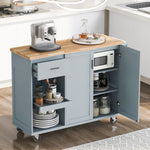 K&K Kitchen Island with Foldable Counter Top, Kitchen Storage Cart with Slide-Out Shelf, Towel Rack and Drawer, Rolling Kitchen Cart on Wheels, for Kitchen, Living Room, Dining Room, Grey Blue N707P173036G-djyc