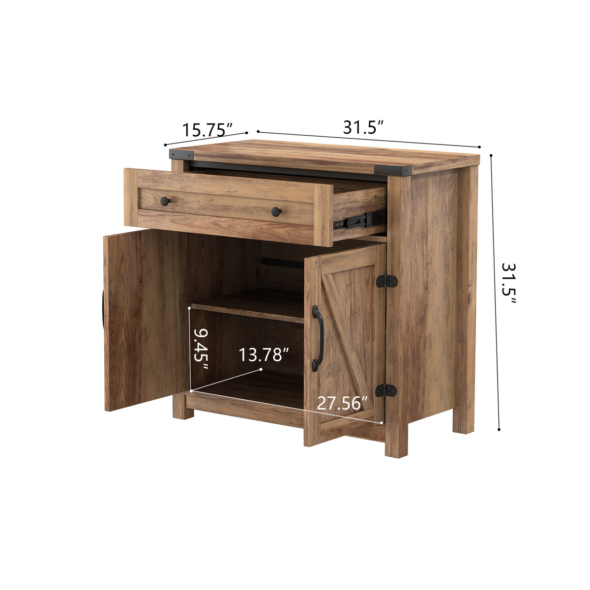 Modern Farmhouse Double Barn Door Accent Cabinet, 30 Inch, Yellow Walnut, Compatible with CD-070AB W88138337-djyc