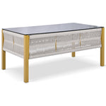 K&K 4-Piece Rope Patio Furniture Set, Outdoor Furniture with Tempered Glass Table, Patio Conversation Set Deep Seating with Thick Cushion for Backyard Porch Balcony (Beige&Mustard Yellow) SK000003AAZ-djyc