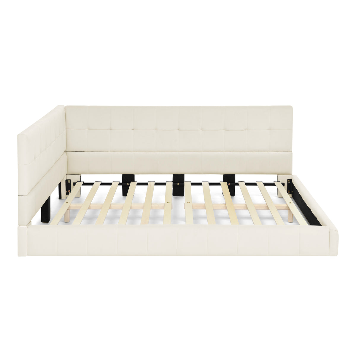 Full Size Upholstered Tufted Bed Frame, Sofa Bed Frame with Comfortable Backrest and Armrests, Full Size Bed for Bedroom, Living Room,Velvet, Beige(80.5''*59''*30.5'') W487S00223-djyc