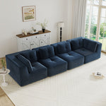 Modern Modular Sectional Sofa for Living Room, Corduroy Fabric, Oversized 4-Seaterwith Deep Seat , Pearl-like piping, Tufted Design, No Assembly, Anti-slip Design, Blue-W714S01804