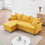 The 80-inch yellow corduroy L-shaped sofa comes with two small throw pillows that can be converted into a sofa bed for storage W1278S00029-djyc