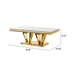 51.18" Modern Rectangular 0.78" Thick MDF Marble Pattern Top, Coffee Table Stainless Steel Base with Gold Mirror Finish W2723S00009-djyc