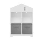 Kids Dollhouse Bookcase with Storage, 2-Tier Storage Display Organizer, Toddler Bookshelf with 2 Collapsible Fabric Drawers for Bedroom or Playroom (White/Gray) W808122614-djyc