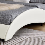 Queen Bed Frame Modern Faux Leather Upholstered Platform Bed Frame with and Headboard Wave Like Curve Low Profile Bed Frame,Wood Slats Support,Easy Assembly,White W487P169714-djyc