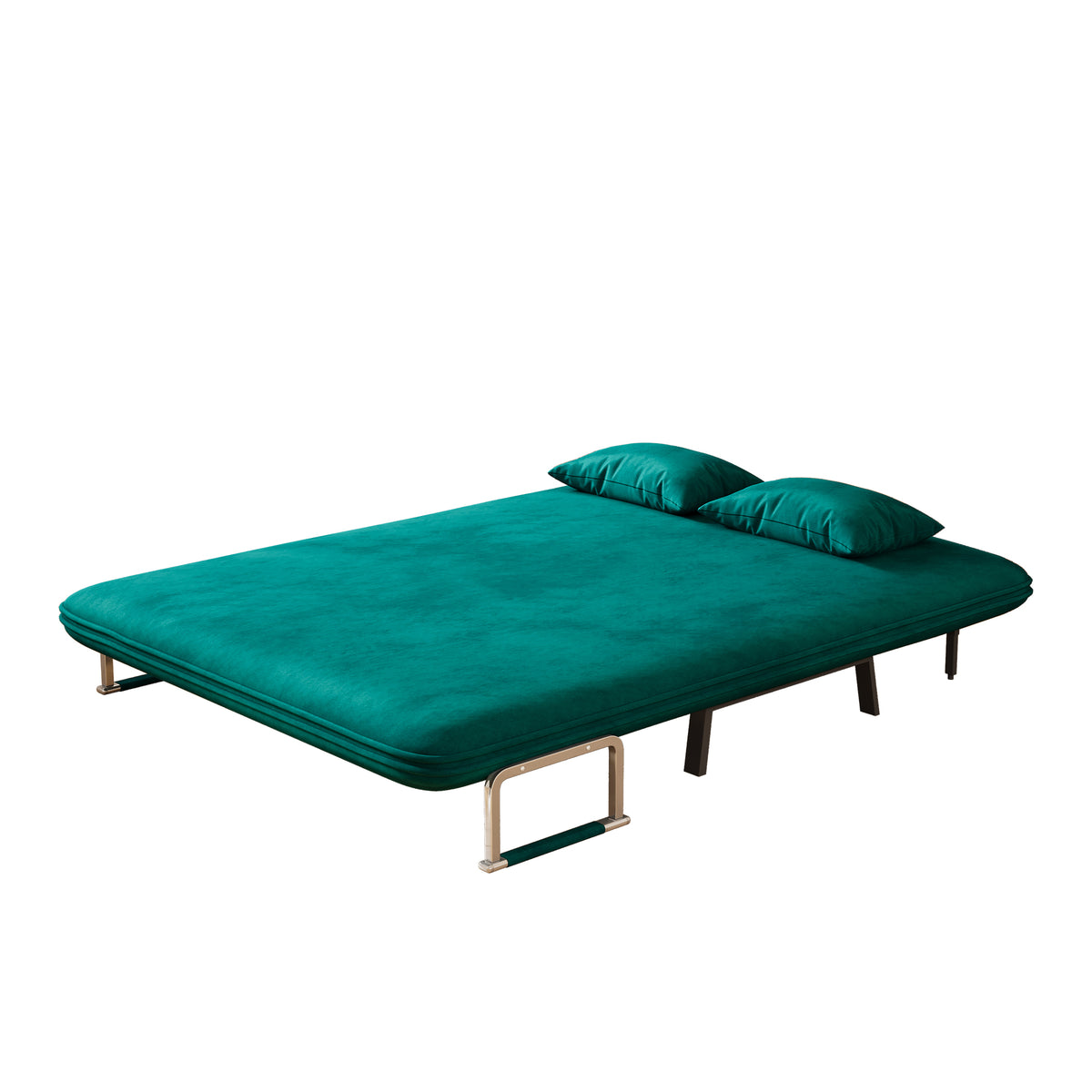 velvet Antique Green 55″ Convertible Chair Bed, Tri-Fold Sofa Bed with Adjustable Backrest & Pillow, Leisure Chaise Lounge Couch with Sturdy Steel Frame for Home & Office, Comfortable Sleeper Chair W1767P192809-djyc
