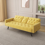 Compact Yellow Velvet Sofa Bed with Nailhead Trim Armrests & Dual Cup Holders - Perfect for Small Spaces, 72-Inch Length W1278P172941-djyc