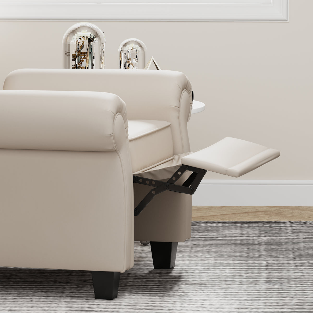 Modern Tufted Push Back Armchair Technical Leather Chair, Adjustable Single Sofa Chair with Sturdy Wood Legs for Bedroom, Living Room, Small Space(Color:Beige) W1669P199572-djyc