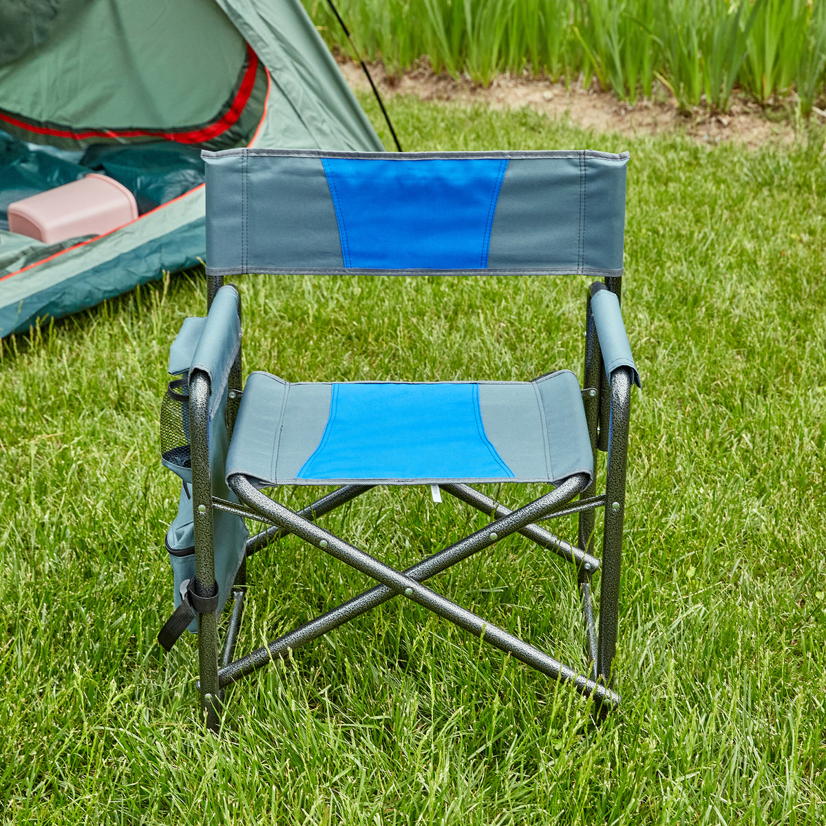 1-piece Padded Folding Outdoor Chair with Storage Pockets,Lightweight Oversized Directors Chair for indoor, Outdoor Camping, Picnics and Fishing,Blue/Grey W24178768-djyc