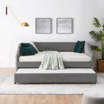 Full Size Daybed with Trundle Upholstered Tufted Sofa Bed, Linen Fabric, Grey (82.5"x58"x34") W487S00178-djyc