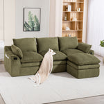 L Shaped Compressed Modular Sectional Sofa Modern Corduroy Upholstered Boneless Couches with Movable Footstool,With Three Pillows and Two Lumbar Pillows,Detachable Cloud Seat Cushions-W395S00139