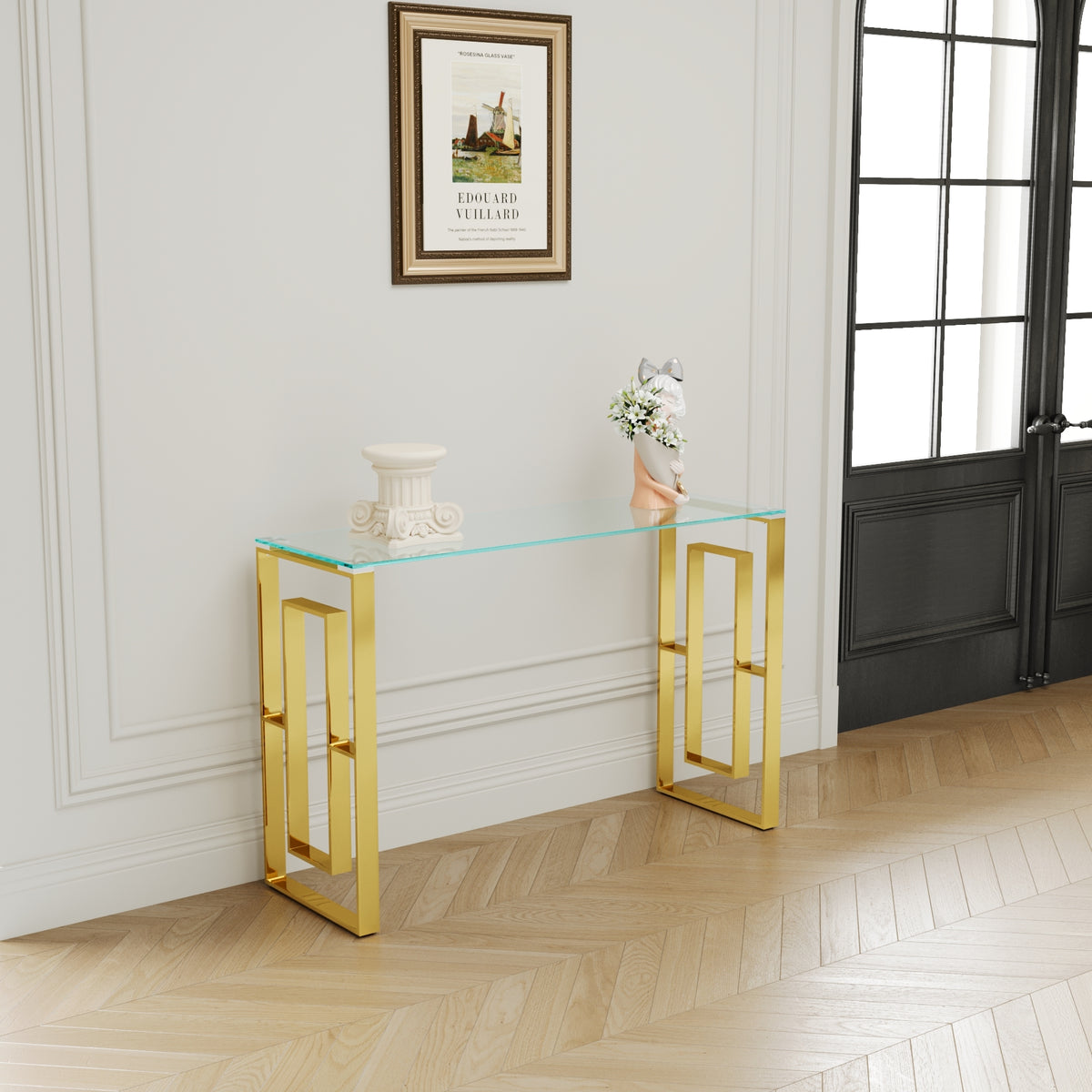 Console Table Stainless Steel Glass,Meal side table Golden Clearbs-02 W1727P195276-djyc