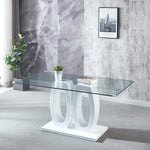 Modern Design MDF Dining Table with White Finish, Clear Glass Top, For 6 People W1241S00012-djyc