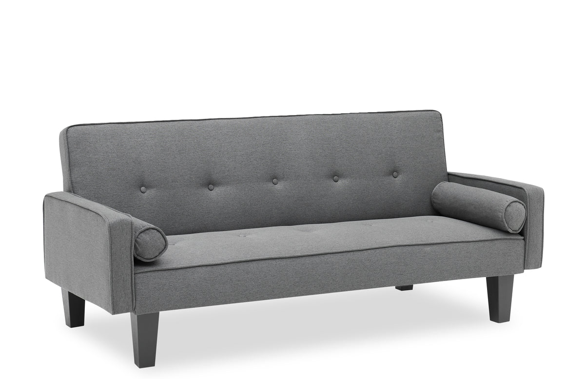 Sofa with Dual Functionality: 72" Dark Grey Cotton Linen Convertible Sofa Bed Including Two Bonus Pillows, Ideal for Family Living Rooms W127843493-djyc