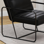 Modern Metal Framed Armchair with Black Technical Leather, Stylish & Comfortable Indoor Lounge Accent Chair for Living Room, Office,Bedroom W1669P197980-djyc