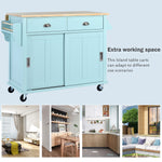 Kitchen Cart with Rubber wood Drop-Leaf Countertop, Concealed sliding barn door adjustable height,Kitchen Island on 4 Wheels with Storage Cabinet and 2 Drawers,L52.2xW30.5xH36.6 inch, Mint Green SK000001AAE-djyc