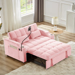 1 versatile foldable sofa bed in 3 lengths, modern sofa sofa sofa velvet pull-out bed, adjustable back and with USB port and ashtray and swivel phone stand (pink) W2151127334-djyc