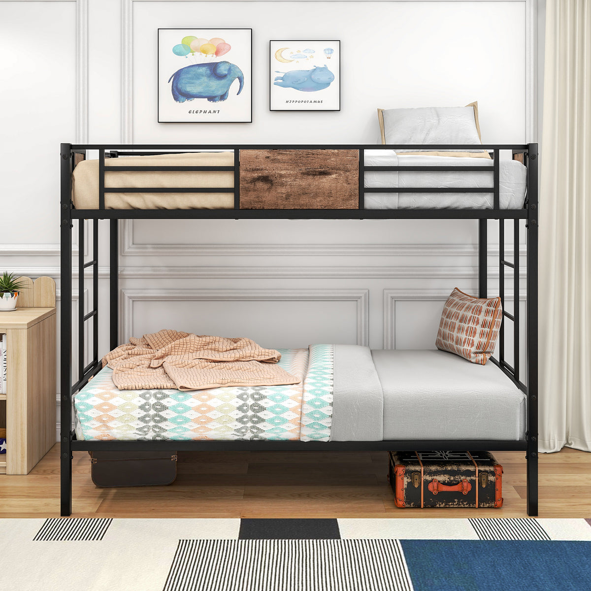 Twin Over Twin Size Metal Bunk Bed Black W84083686-djyc