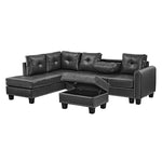 Sectional 3-Seaters Sofa , reversible recliner, Storage pad and wood grain cup holder, Non-slip leg, pu, black W487S00241-djyc