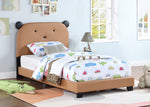 Upholstered Twin Size Platform Bed for Kids, Wooden Bed Frame with Slatted Bed Base, No Box Spring Needed, Cute Bed Frame with Bear Design Headboard for Girls Boys Teens, Brown W1998124482-djyc