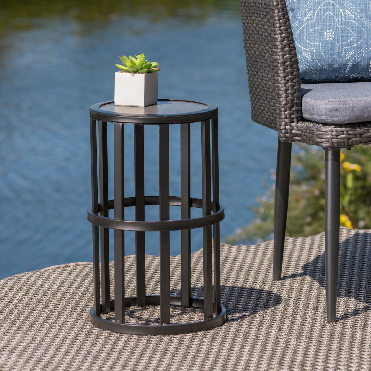 Versatile Ceramic Tile Side Table – Lightweight Powder-Coated Iron Frame, Perfect for Outdoor Spaces62203.00BLK-djyc