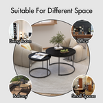 Nesting Coffee Table Set of 2, 27.6inch Round Coffee Table Wood Marble Pattern Top with Sturdy Metal Frame, End Table Side Tables for Living Room Bedroom Balcony Yard (Black) W808P176723-djyc