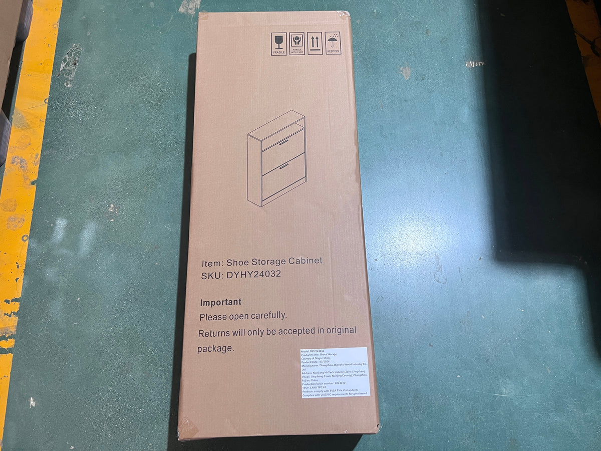 Shoe Storage Cabinet with 2 Flip Drawers, Sturdy Wood Hidden Shoe Storage, Freestanding Narrow Slim Shoe Organizer for Front Door Entrance, Living Room, Hallway, Bedroom (White) W808P174805-djyc