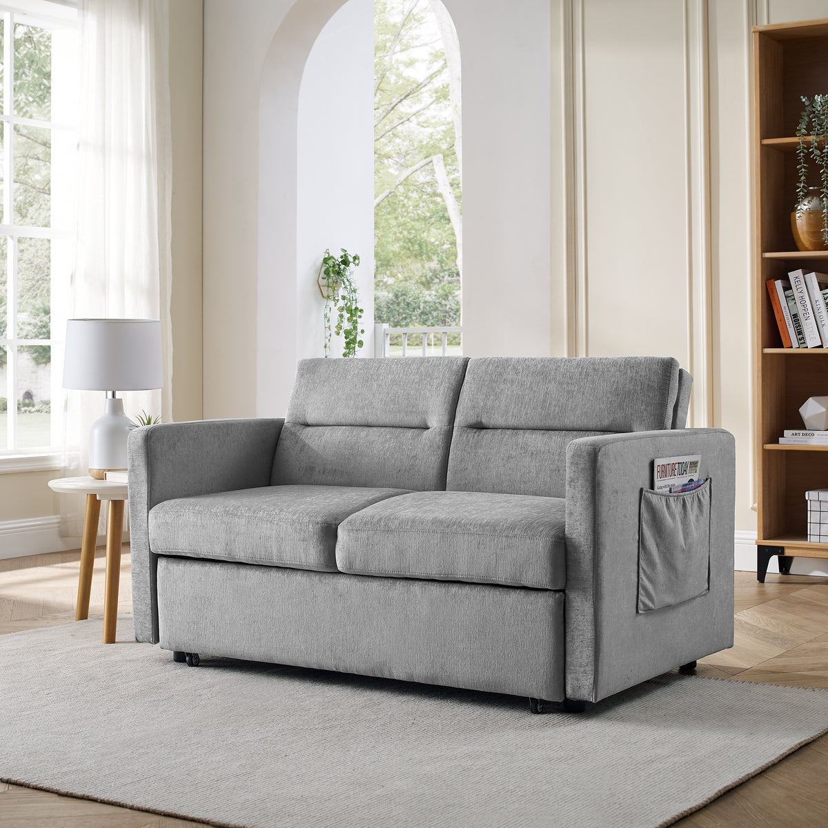 Loveseats Sofa Bed with Pull-out Bed, Adjsutable Back and Two Arm Pocket,Grey W48766862-djyc