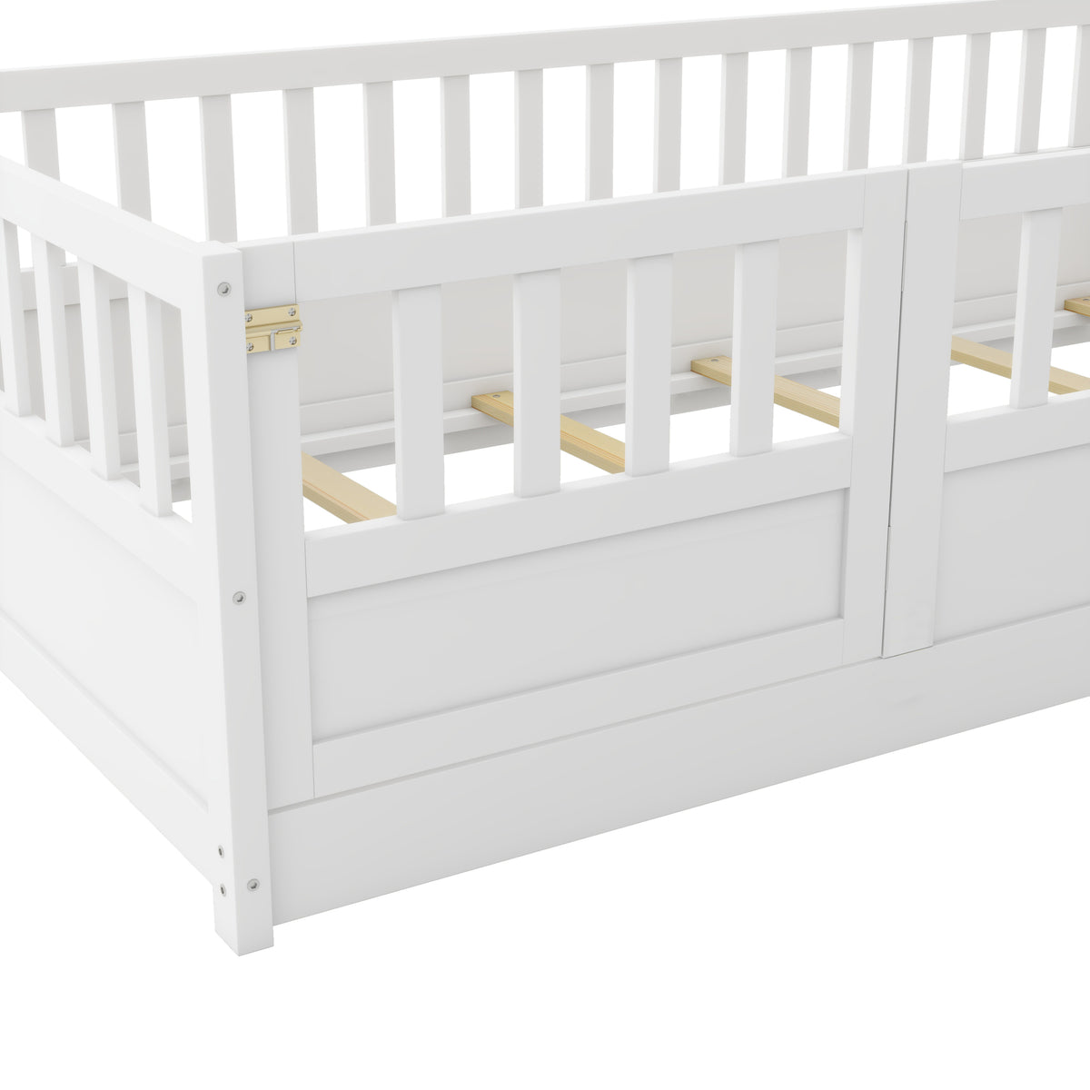 Twin Size Floor bed, integral construction with super high security barrier, door, children's floor bed frame, Montessori wooden children's floor bed, Support slat white W1858P164938-djyc