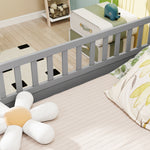 Full sizeFloor bed, integral construction with super high security barrier, door, children's floor bed frame, Montessori wooden children's floor bed,Grey W1858P164934-djyc