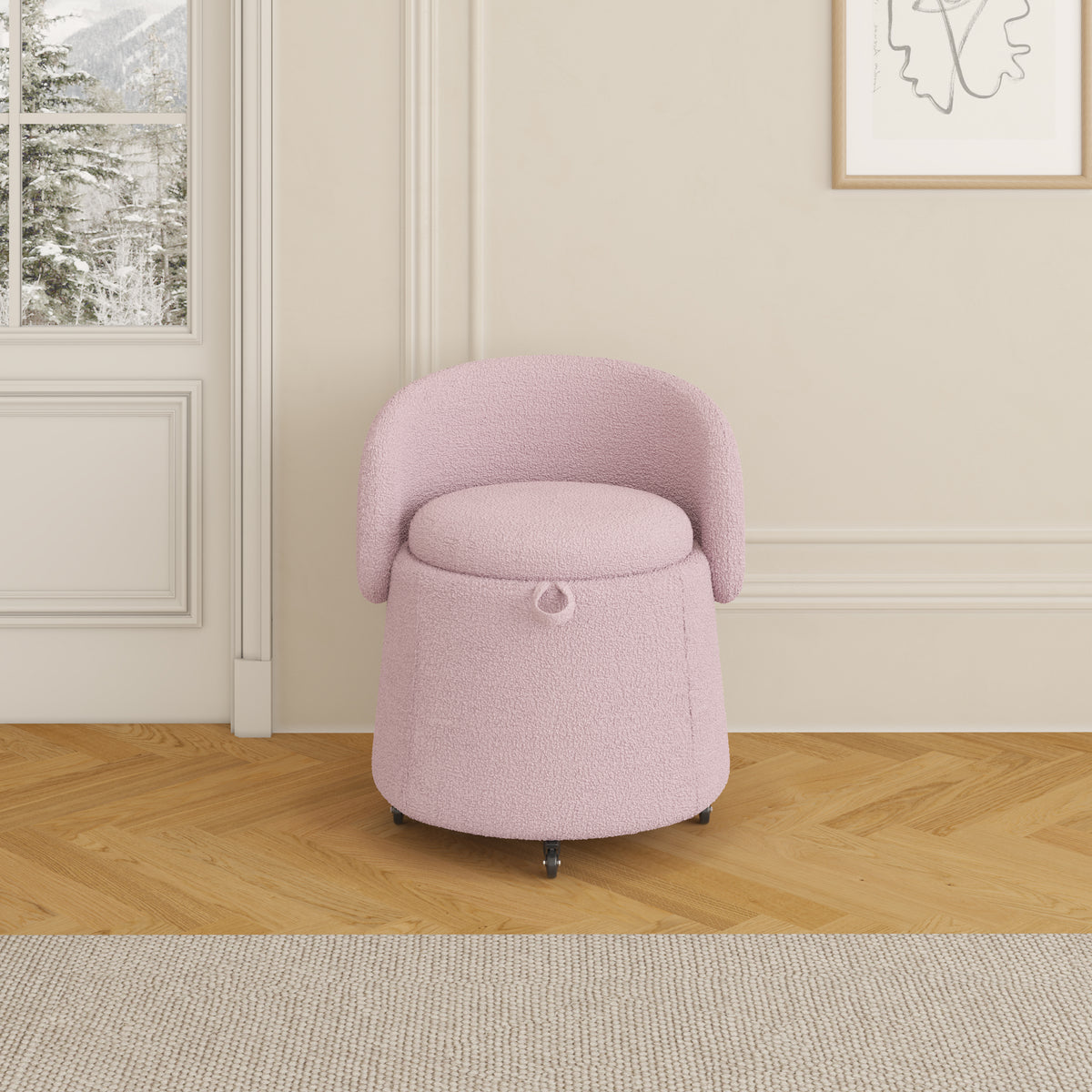 Versatile 23" Storage Stool: Multi-Functional Pink Teddy Fleece Design, Enhances Functionality in Bedrooms & Living Rooms W1278122696-djyc