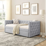 Daybed with Trundle Upholstered Tufted Sofa Bed, with Button and Copper Nail on Square Arms,both Twin Size,Grey(85"x42.5"x31.5")(Old SKU W487S00045) W487S00103-djyc