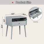 Wood Nightstand with 1 Drawer, Bedside Table with Open Storage Shelf and Solid Wood Legs, Bed Side Table for Bedroom, End Tables for Living Room,Small Side End Table with Storage, Gray W1998124478-djyc