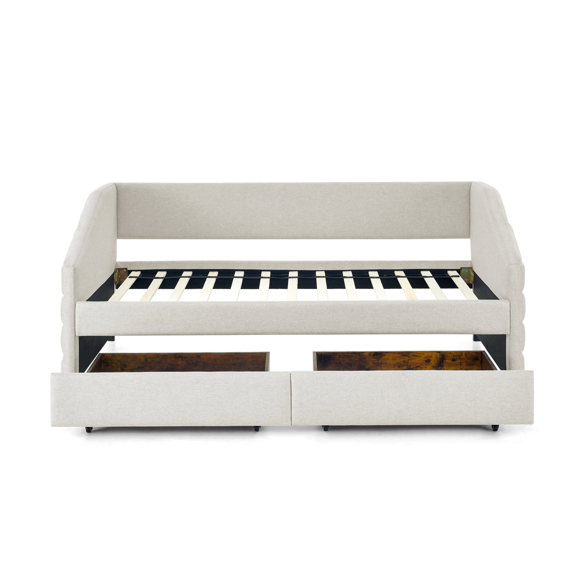 Twin Size Daybed with Two Drawers Trundle Upholstered Tufted Sofa Bed, Linen Fabric, Beige (82.5"x42.5"x34") W487S00175-djyc