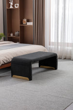 New Boucle Fabric Loveseat Ottoman Footstool Bedroom Bench Shoe Bench With Gold Metal Legs,Black W52762543-djyc