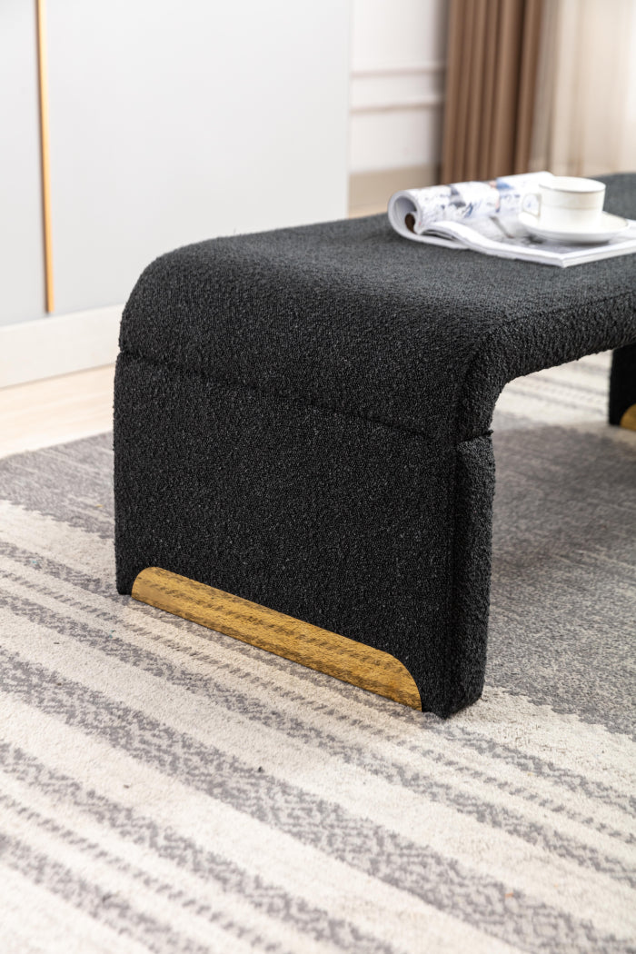 New Boucle Fabric Loveseat Ottoman Footstool Bedroom Bench Shoe Bench With Gold Metal Legs,Black W52762543-djyc