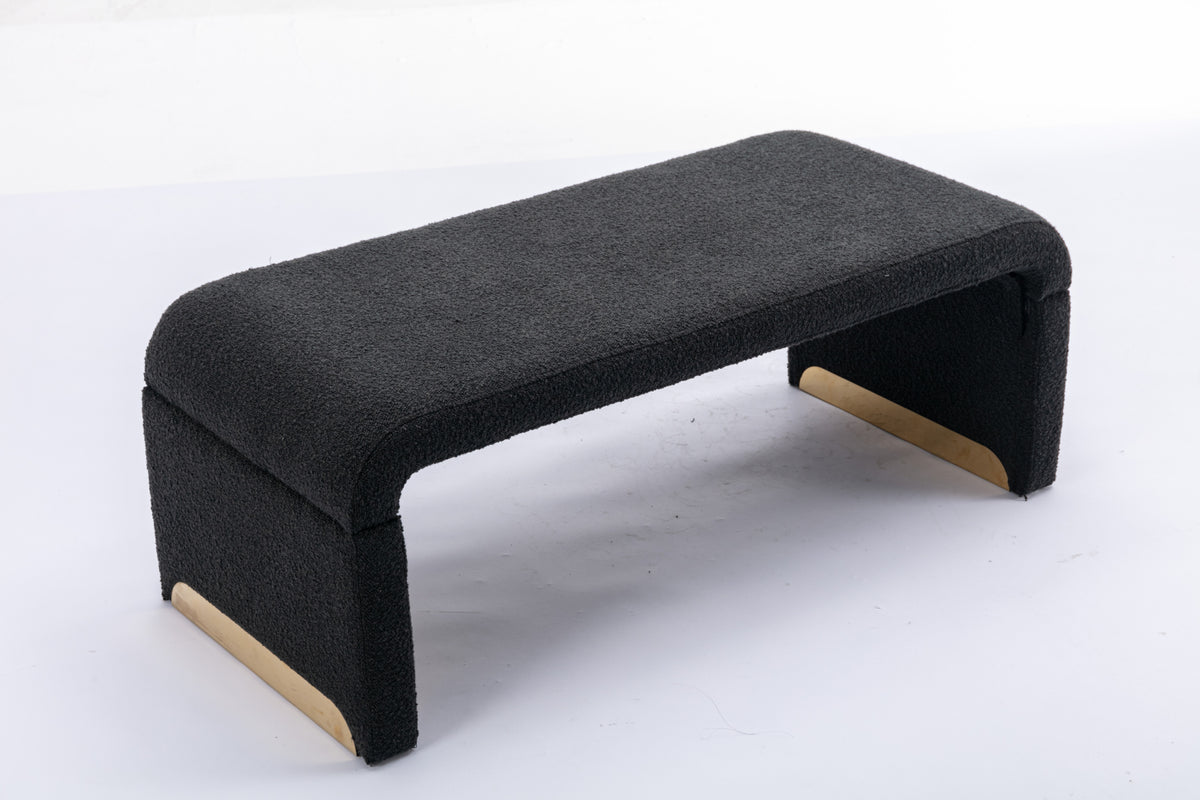 New Boucle Fabric Loveseat Ottoman Footstool Bedroom Bench Shoe Bench With Gold Metal Legs,Black W52762543-djyc