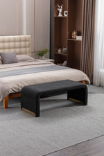 New Boucle Fabric Loveseat Ottoman Footstool Bedroom Bench Shoe Bench With Gold Metal Legs,Black W52762543-djyc