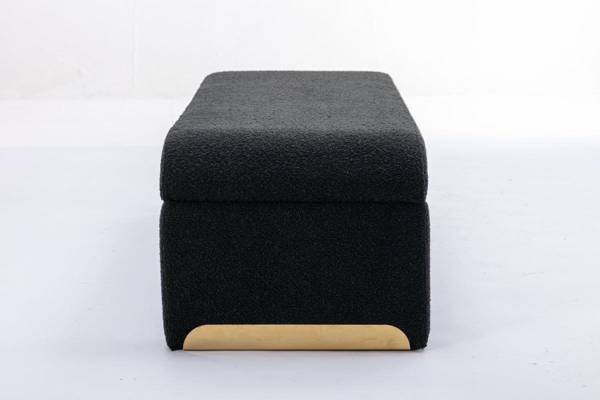 New Boucle Fabric Loveseat Ottoman Footstool Bedroom Bench Shoe Bench With Gold Metal Legs,Black W52762543-djyc