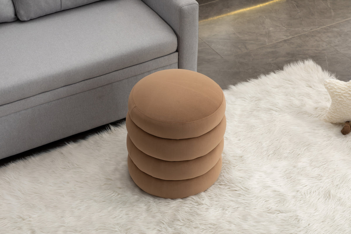 006-Soft VelvetRound Ottoman Footrest Stool,Coffee W527121862-djyc