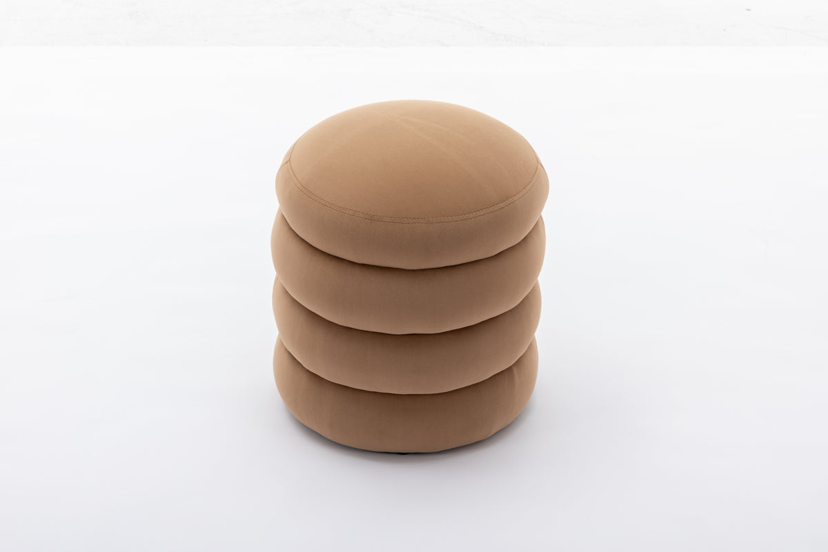 006-Soft VelvetRound Ottoman Footrest Stool,Coffee W527121862-djyc