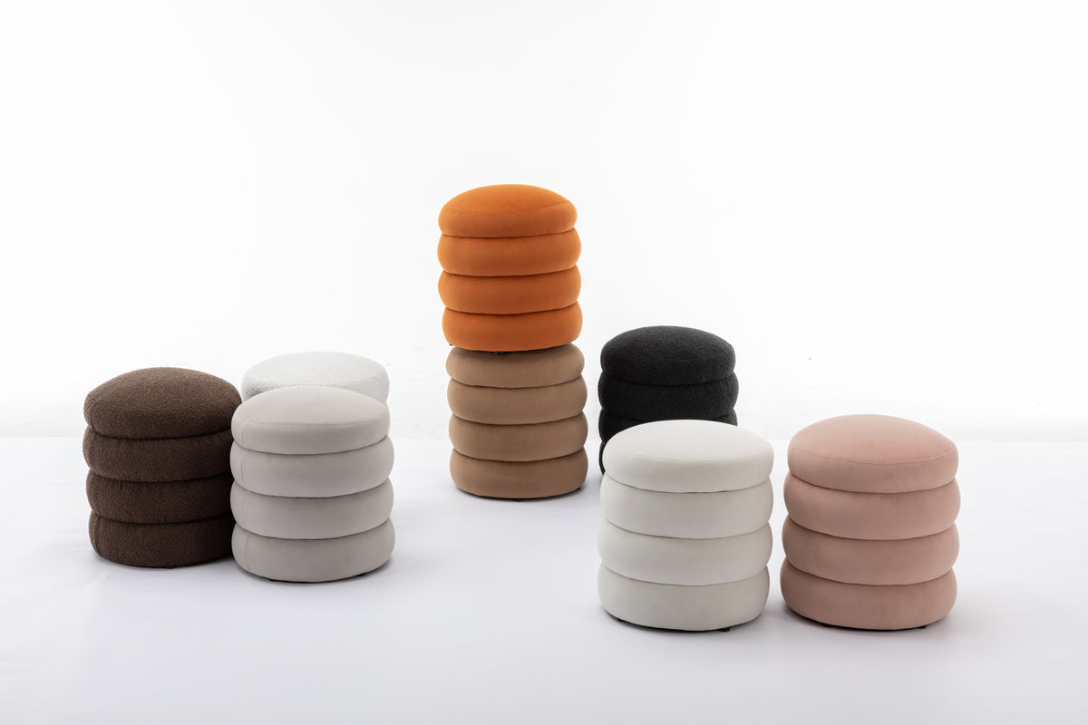 006-Soft VelvetRound Ottoman Footrest Stool,Coffee W527121862-djyc