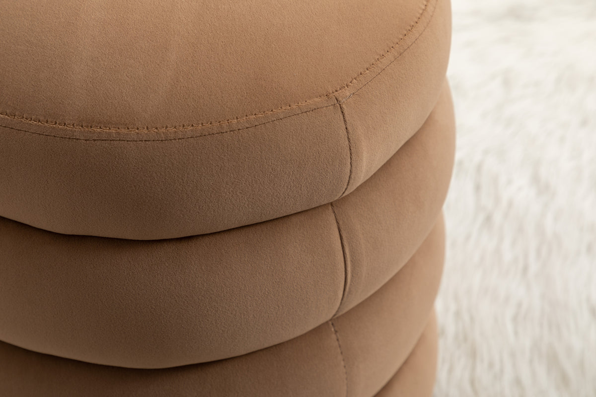 006-Soft VelvetRound Ottoman Footrest Stool,Coffee W527121862-djyc