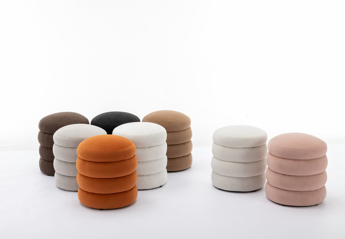 006-Soft VelvetRound Ottoman Footrest Stool,Coffee W527121862-djyc