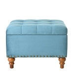 Square velvet upholstered Ottoman with storage space, hidden support hinges with easy to open top, rivets trim around (Light Blue) W2941P242272-djyc