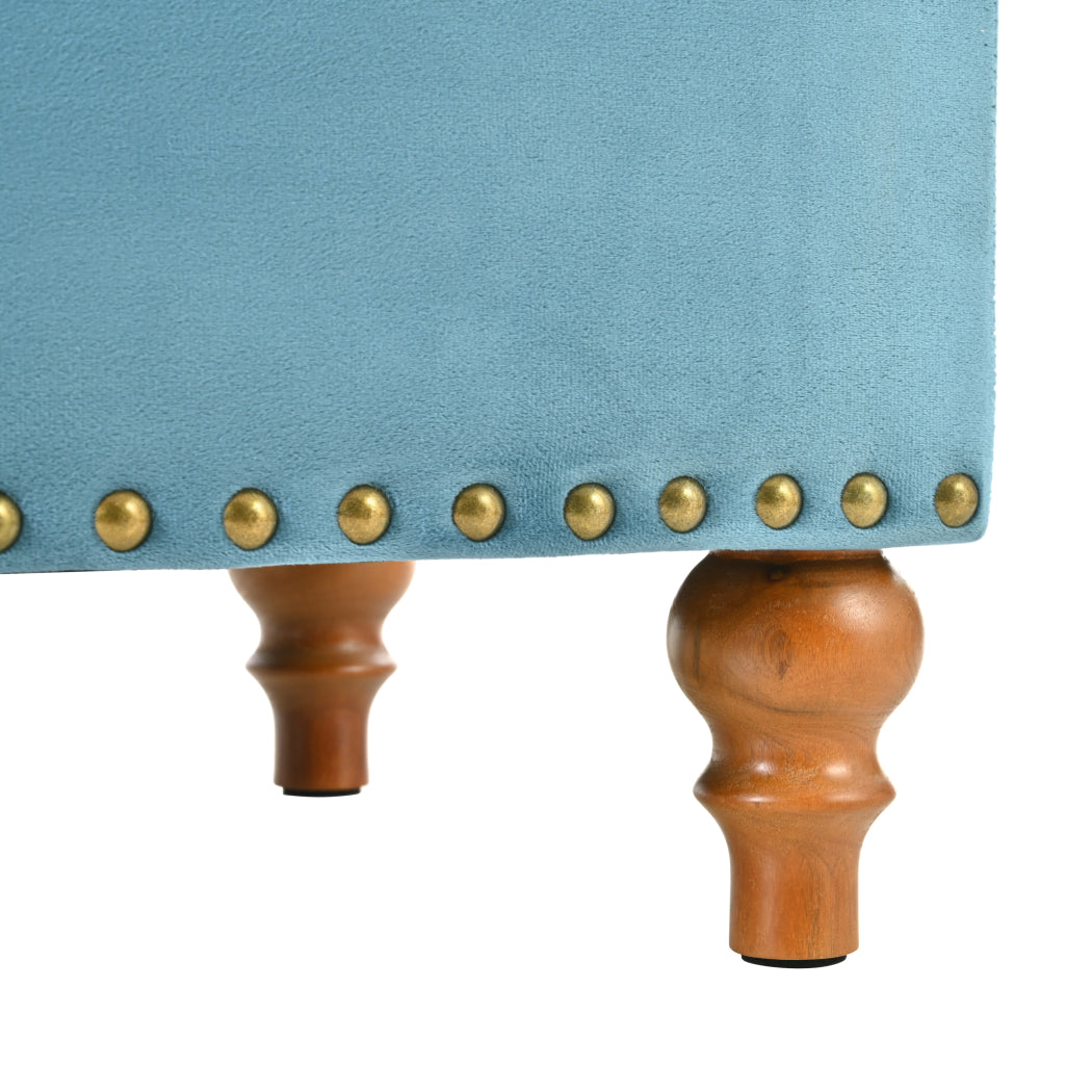 Square velvet upholstered Ottoman with storage space, hidden support hinges with easy to open top, rivets trim around (Light Blue) W2941P242272-djyc