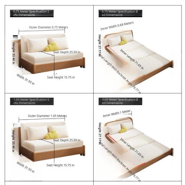 Multifunctional Sleeper Sofa, Space-Saving Foldable Couch with Solid Wood Frame for Living Room G4-7278 ys-1223-1