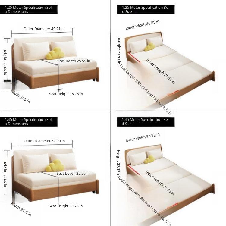 Multifunctional Sleeper Sofa, Space-Saving Foldable Couch with Solid Wood Frame for Living Room G4-7278 ys-1223-1
